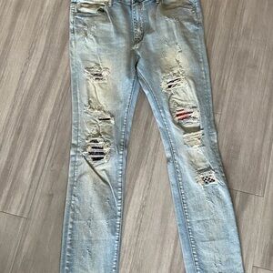 MNML Men's Distressed Light Blue Slim Jeans